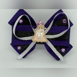 Purple and Black Bow with Ghost Charm